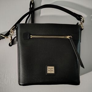 Dooney & Bourke Black Leather Crossbody Bag with Gold Accents